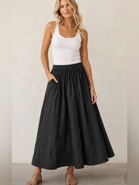 Kori Black Maxi Skirt with Elastic Waistband Size L